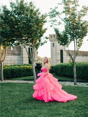 Strapless Layered Prom Dress Hot Pink